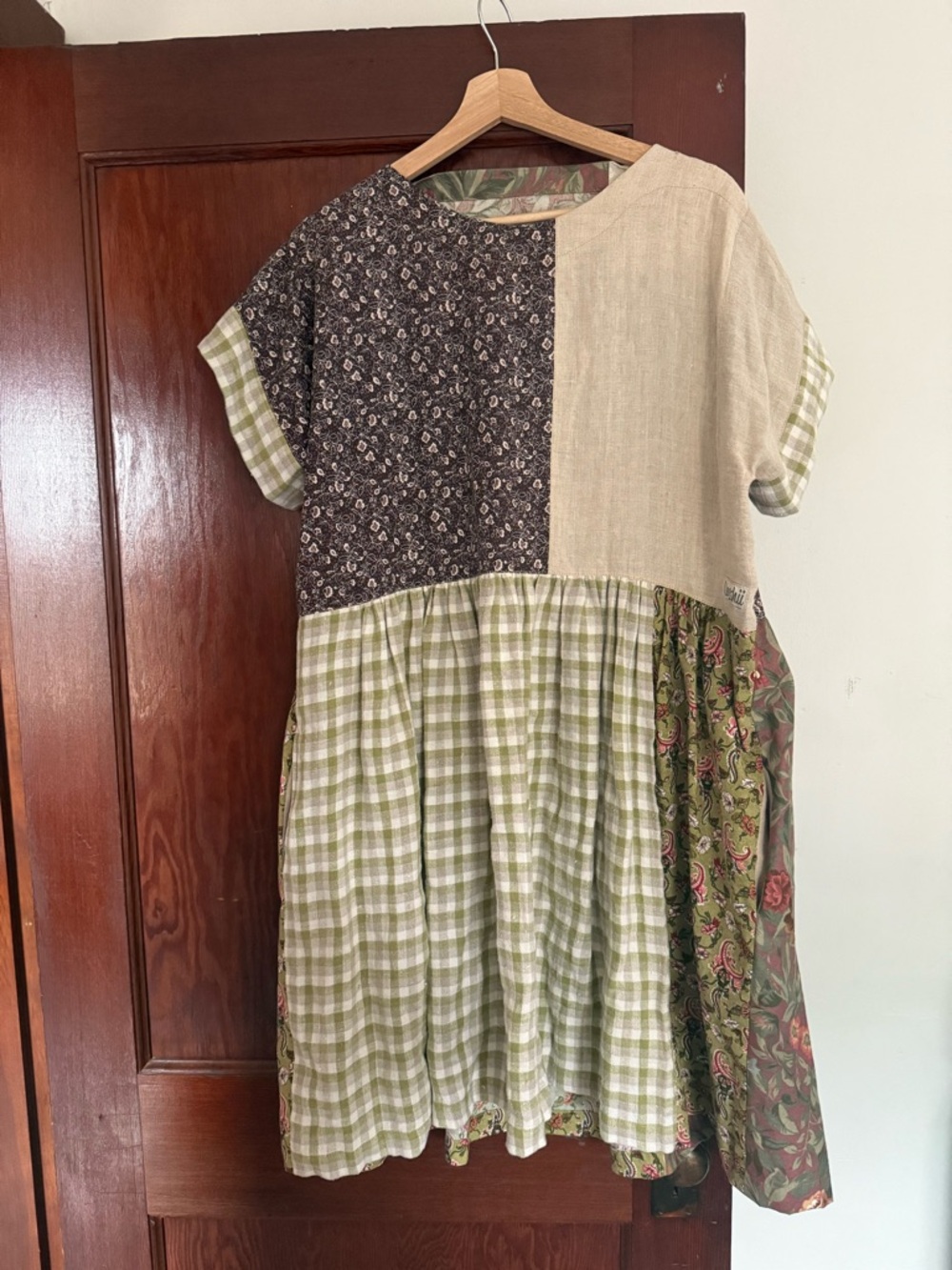 Ureshii Patchwork Green Plaid & Floral Dress